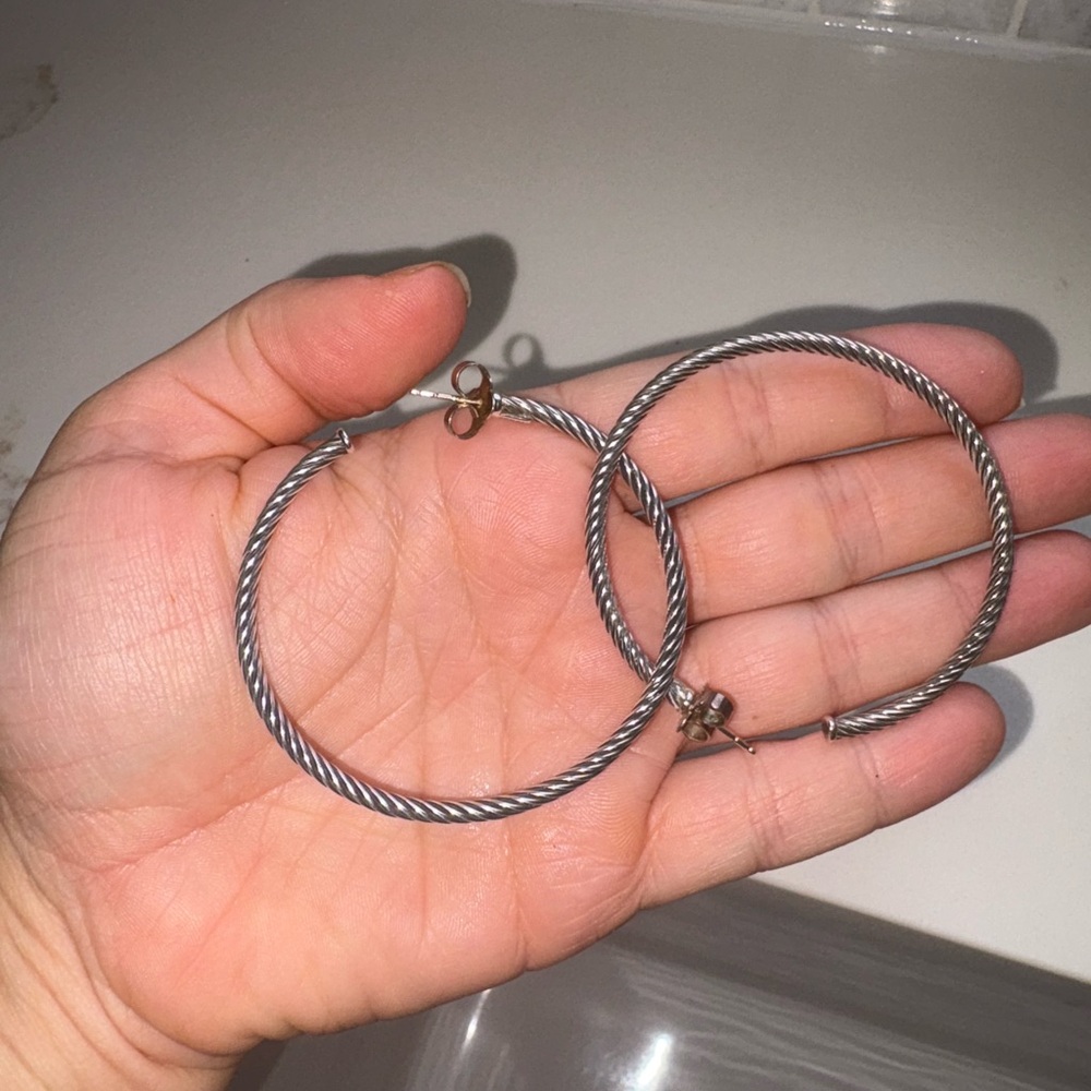 David Yurman Twisted Silver Hoop Earrings - Picture 7 of 9